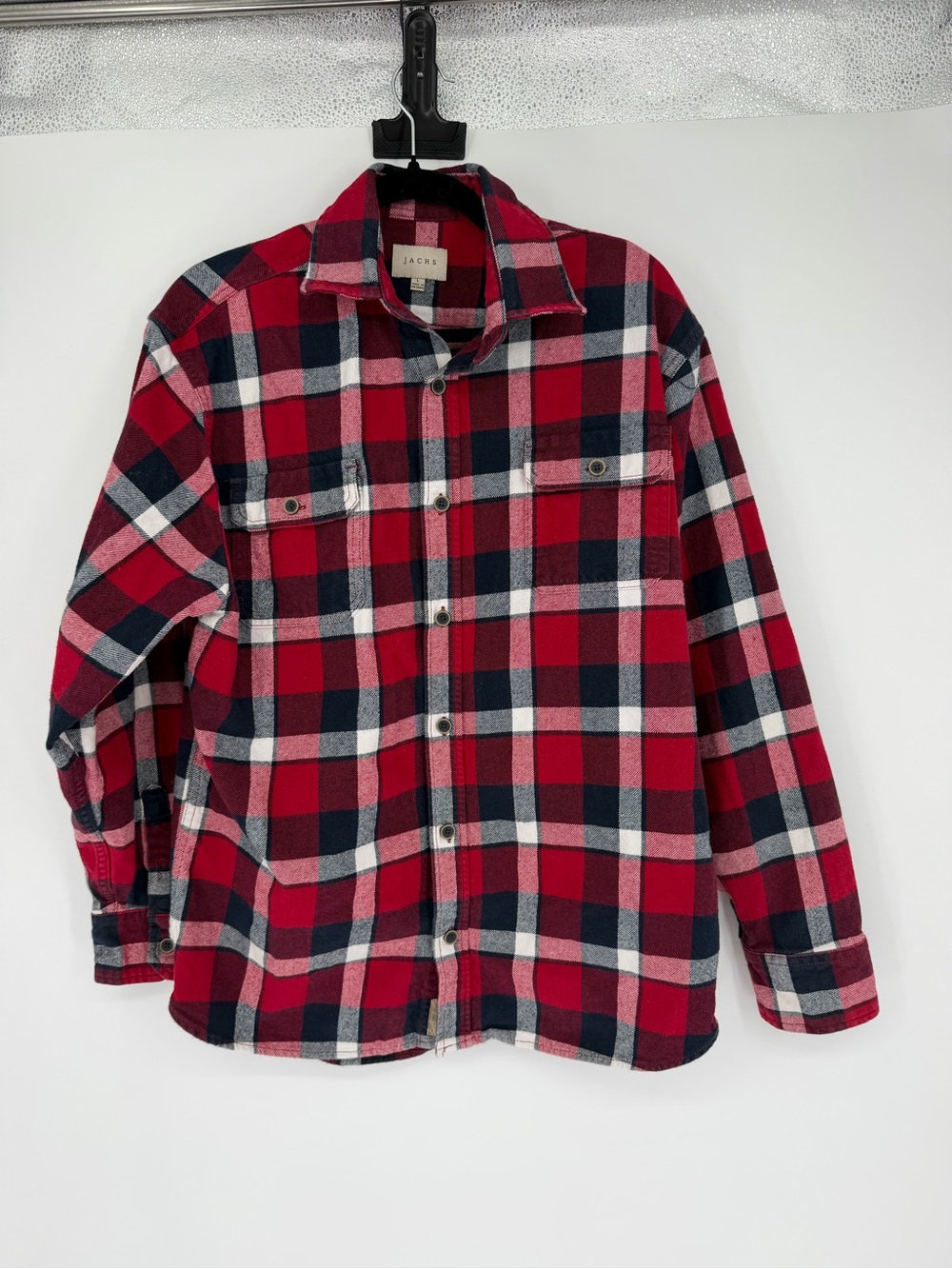 Jachs Red, Navy & White Plaid Flannel Shirt Jacket Large